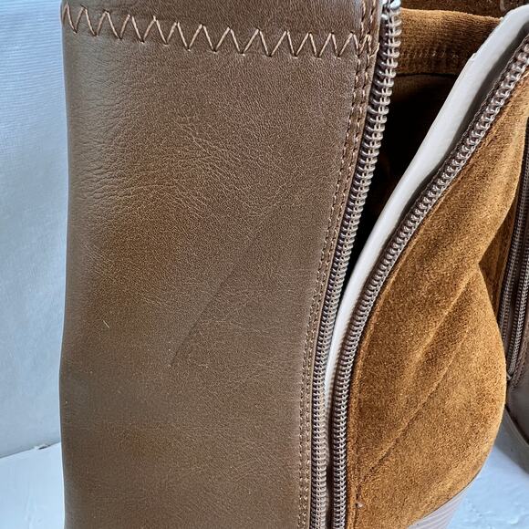 Lulus Essex Booties Brown Size 11 Mid Calf Pointed Toe Faux Leather Zippers Shoe - Picture 10 of 11